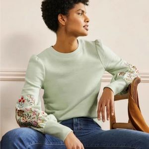 Boden Puffed Sleeve Embroidered Floral Sweatshirt
